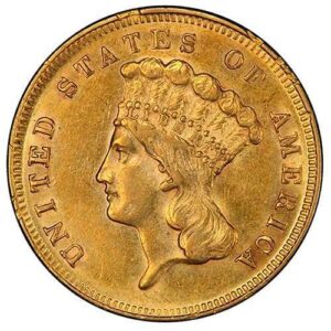 Three-Dollar Gold Piece (1854-1889) AU55 obverse