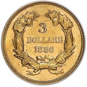Three-Dollar Gold Piece (1854-1889) AU58 reverse