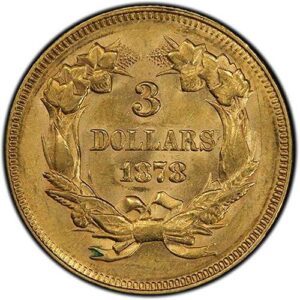 Three-Dollar Gold Piece (1854-1889) MS61 reverse