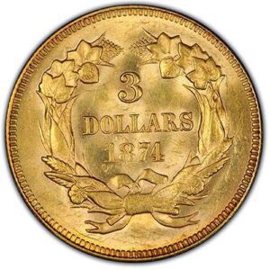 Three-Dollar Gold Piece (1854-1889) MS62 reverse