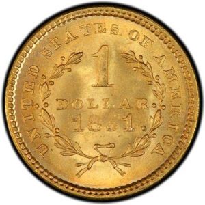 Gold Dollar Type 1 (1849-1854) MS67 reverse