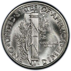 Mercury Dime (1916-1945) MS65 reverse