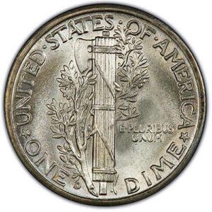 Mercury Dime (1916-1945) MS66 reverse