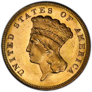 Three-Dollar Gold Piece (1854-1889) obv